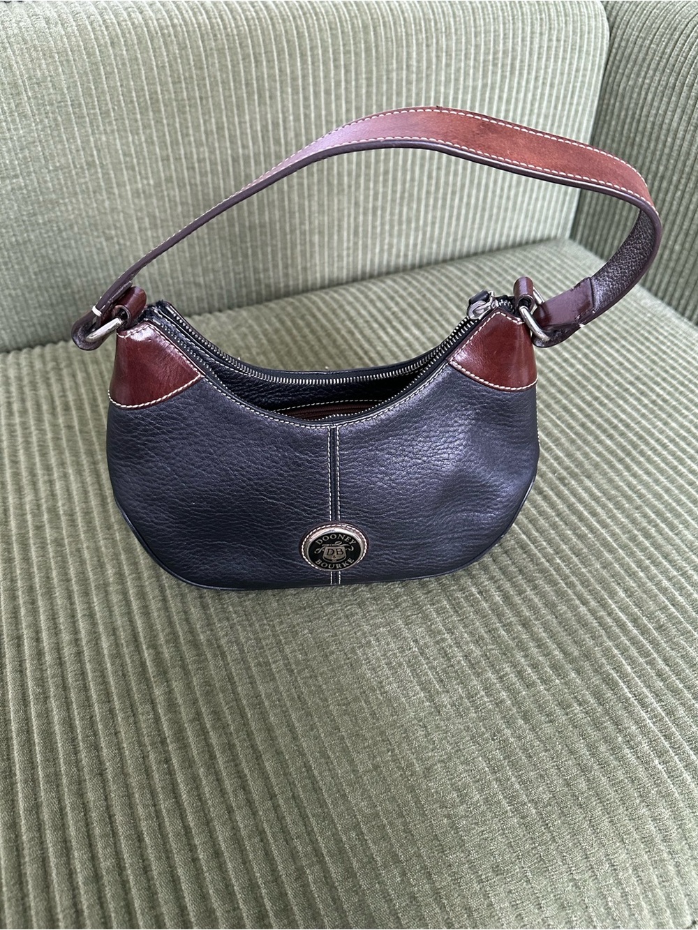 Dooney & Bourke Black Leather Shoulder Bag with Brown Trim